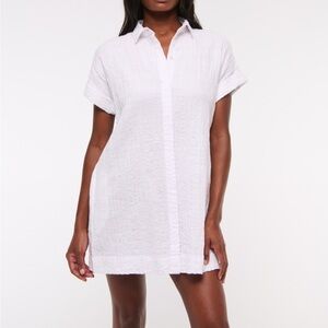 Abercrombie & Fitch White Textured Mini Shirt Dress